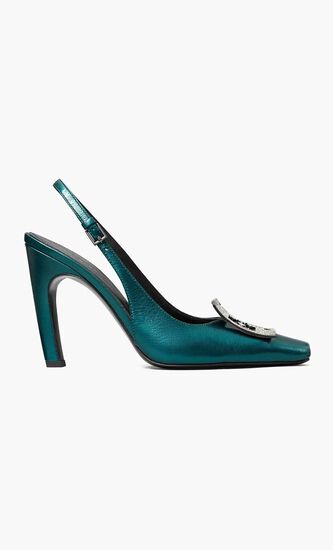 Pave Cut Out Logo Slingback Heel