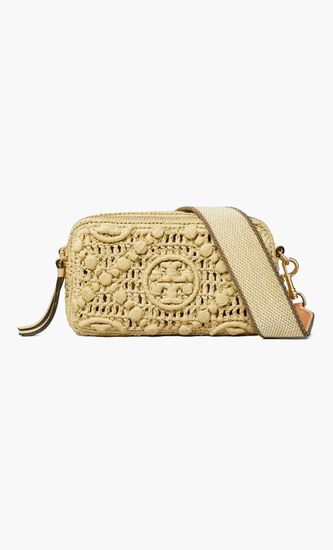 T Monogram Mini Miller Raffia Crossbody Bag