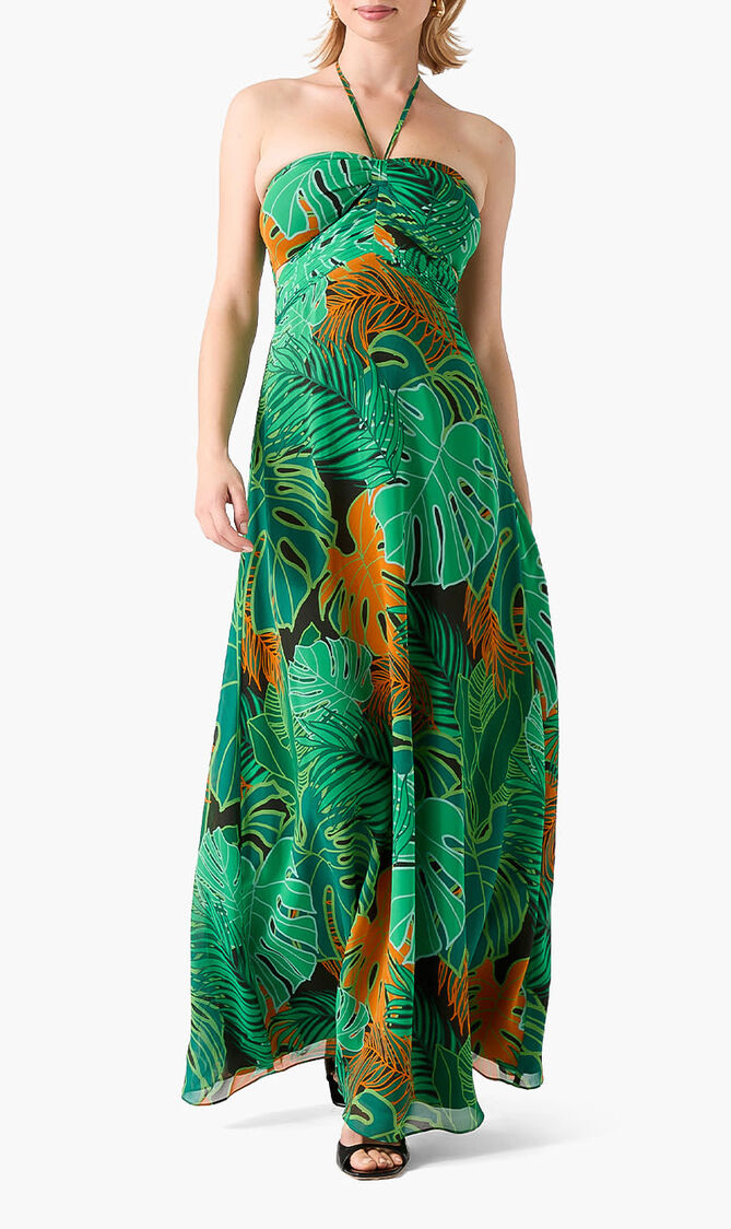 Leaf Silk Maxi Dress