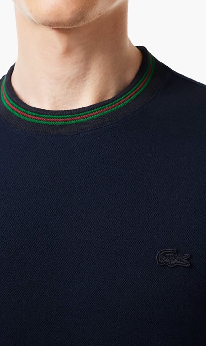 Stretch T-Shirt With Striped Pique Collar