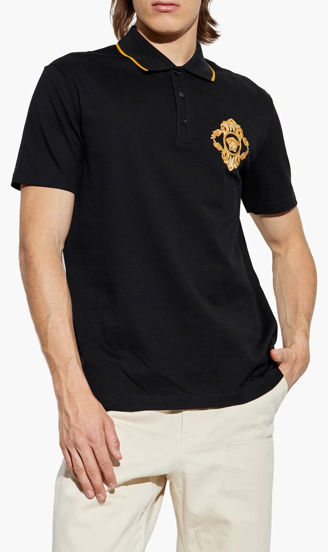 POLO PIQUET FABRIC ARCHITECTURAL BAROCCO CREST EMBROIDERY