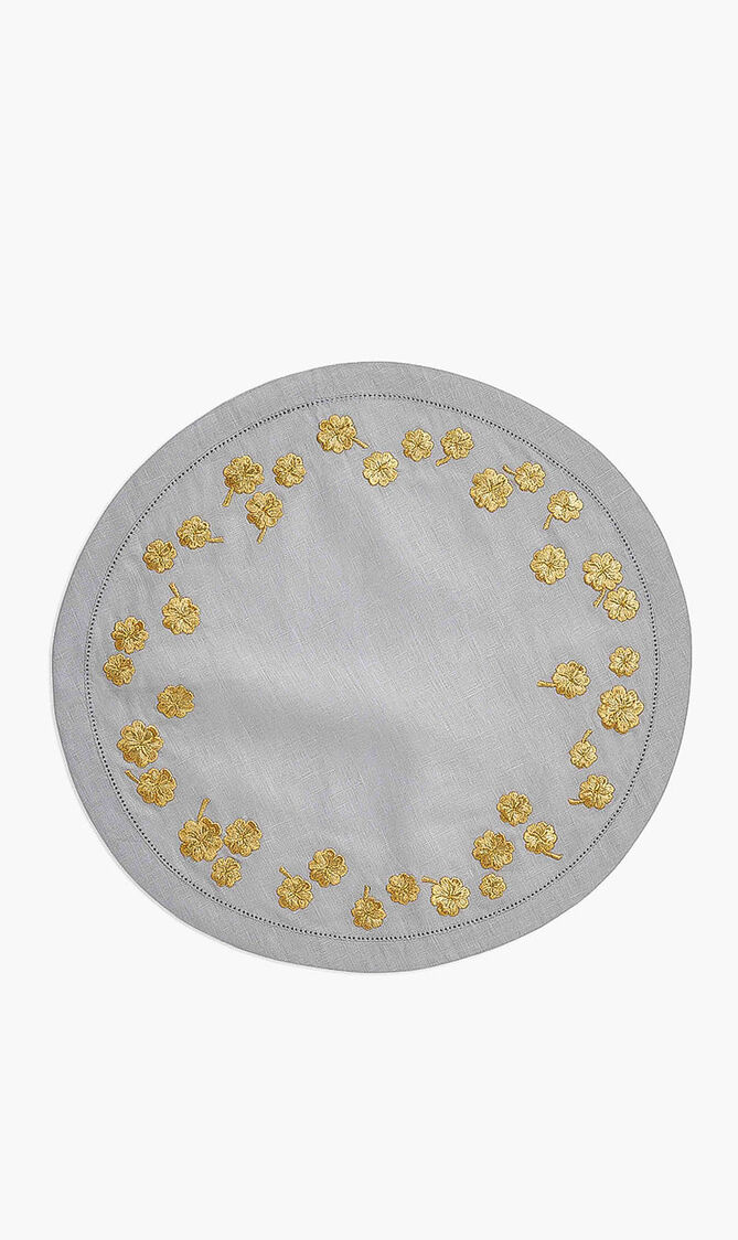 Golden Clover Round Placemat, Pearl