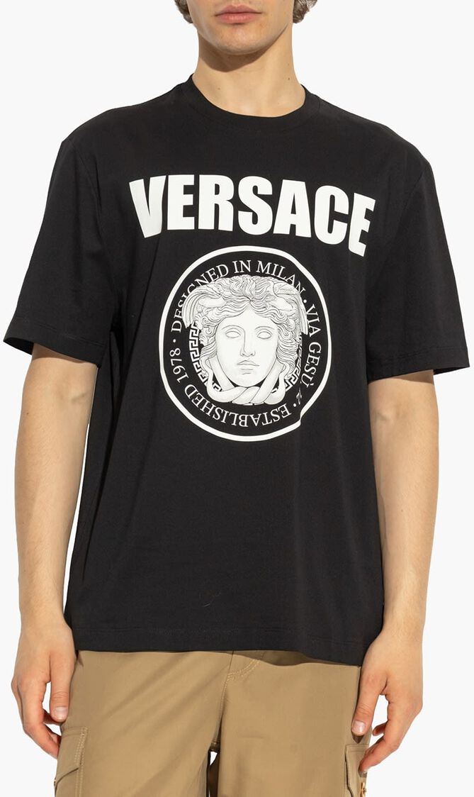 T SHIRT COMPACT COTTON JERSEY FABRIC MEDUSA ROCK PRINT