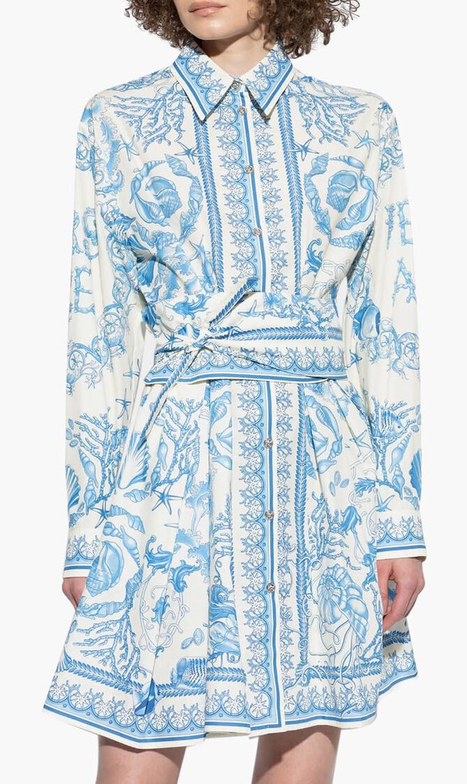 DRESS UNDERWATER BAROCCO BICOLOUR FOULARD ON COTTON POPLIN