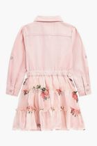 Mixed Fabric Adj. Ls Dress