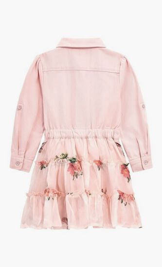 Mixed Fabric Adj. Ls Dress