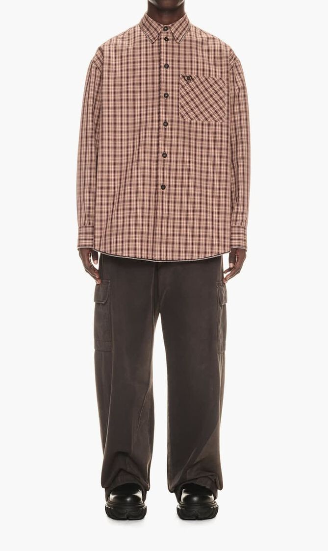 OW EMB CHECKCOTT ZIP SHIRT FIG GREY FIG