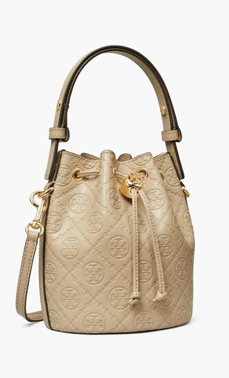 T Monogram Leather Mini Bucket Bag