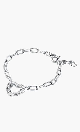 Pave Heart Paperclip Chain Bracelet Sterling