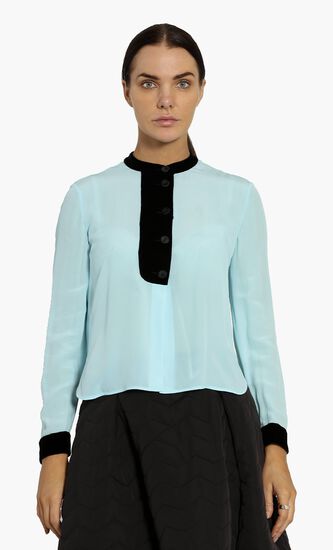 Contrast Velour Trim Shirt