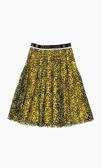 Leopard Net Plisse Skirt