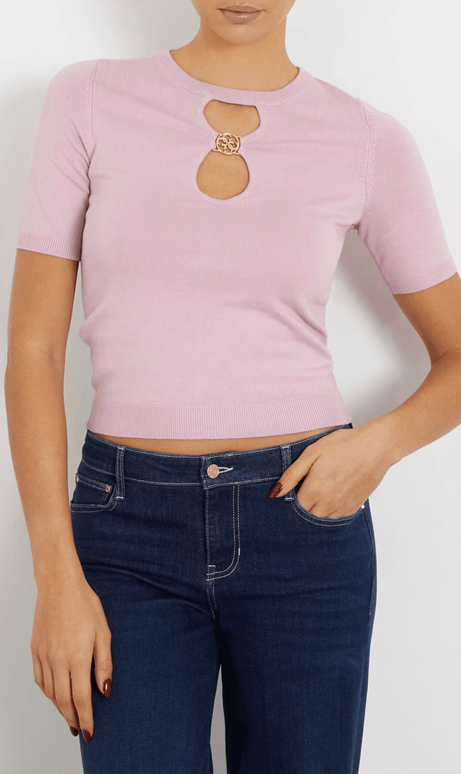RYLEE RN SS CUT-OUT TOP SWTR