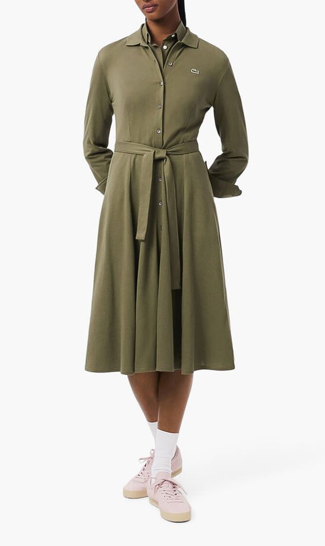 Polo Collar Belted Petit Pique Dress