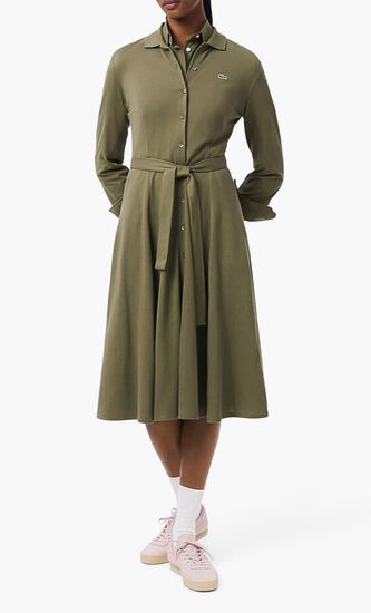 Polo Collar Belted Petit Pique Dress