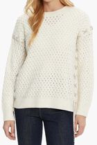 Elliss Rhinestone Chain Open-Stitch Crewneck Sweater