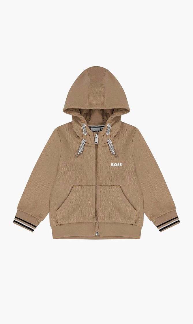Logo Hooded Zip Up Top