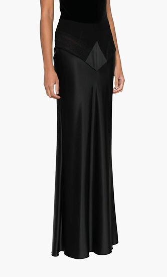 SATIN LACE LONG SKIRT BLACK NO COLOR