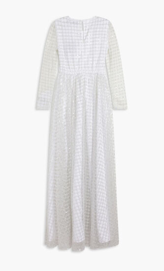 WHITE GRID SEQUIN MAXI DRESS