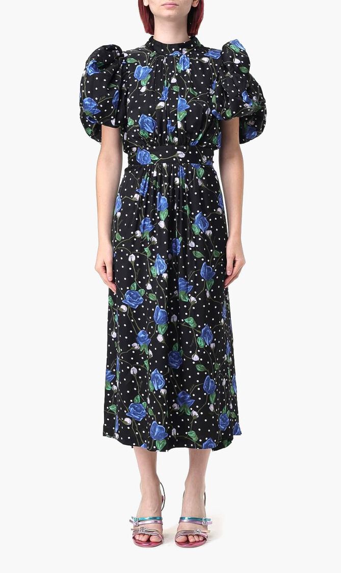 SATIN PUFF SLEEVE DRESS