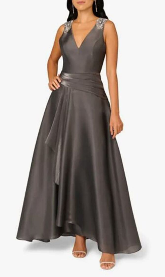 Bead Embellished Iridescent Organza Gown