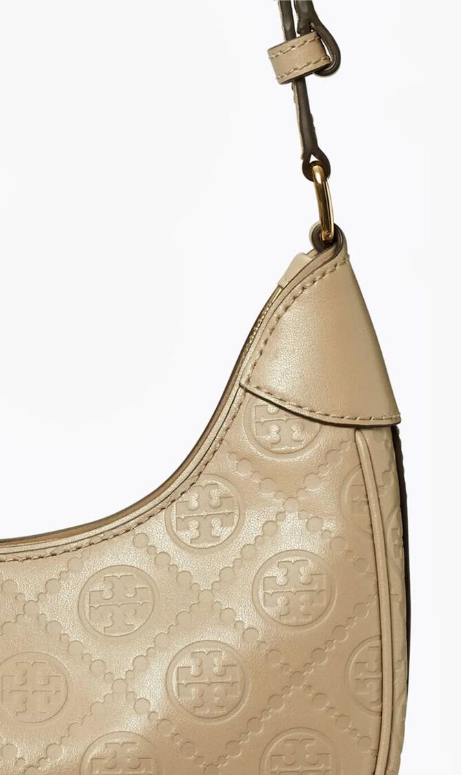 T Monogram Leather Crescent Bag
