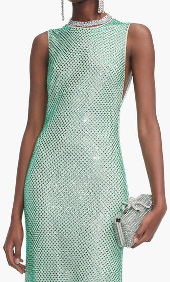 MINT RHINESTONE MESH MIDI DRESS