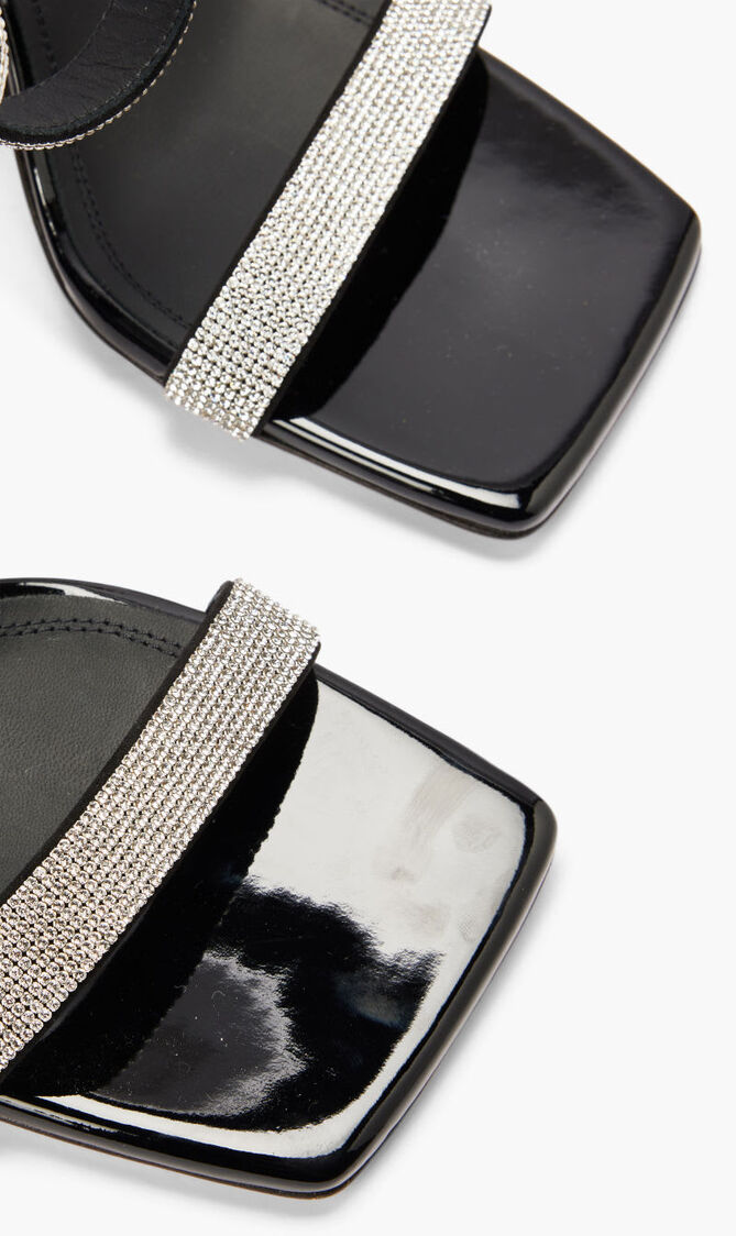 RIH SANDAL BLACK PATENT WHITE CRYSTAL MESH BLACK LACQUER METAL HEEL 95 MM METAL HEEL RIH SANDAL BLACK PATENT WHITE CRYSTAL MESH BLACK LACQUER METAL HEEL 95 MM METAL HEEL