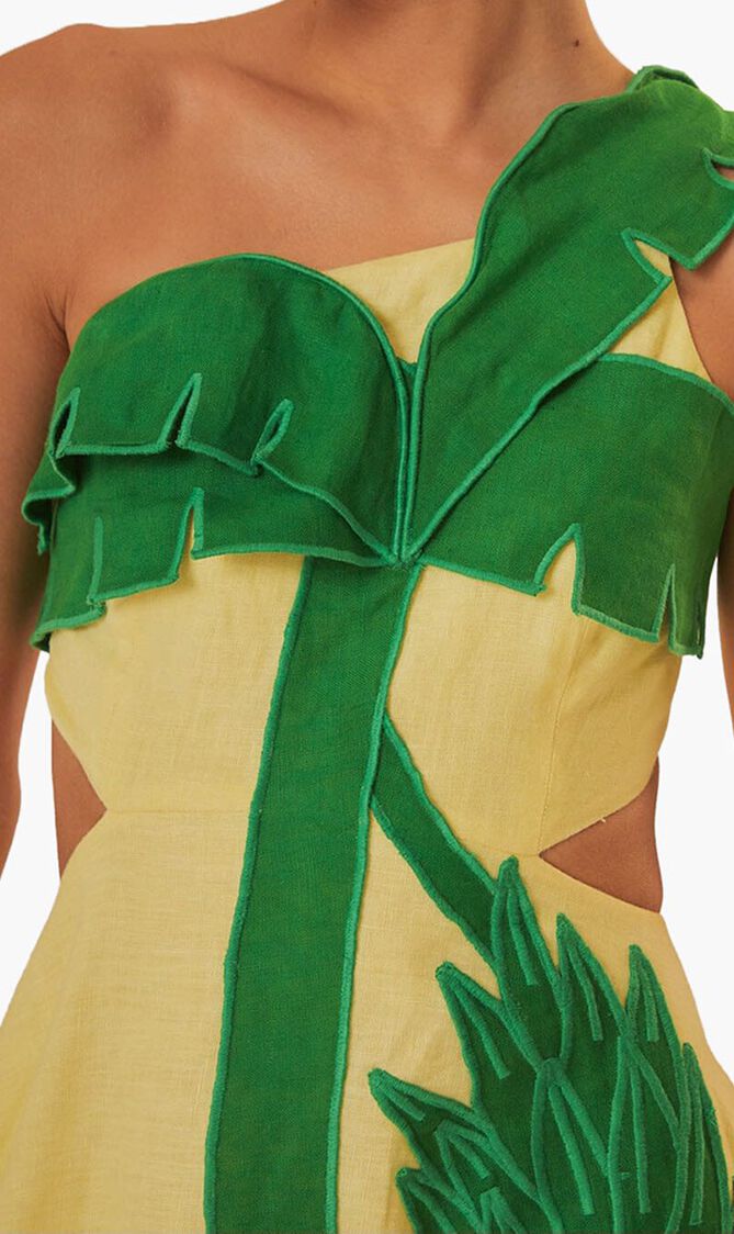 Palm Tree Cutwork Midi Dress