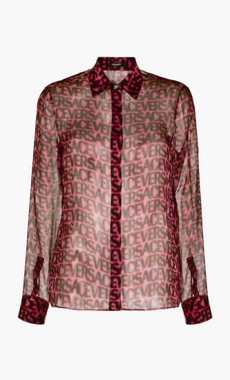 Logo Print Semi Sheer Silk Shirt