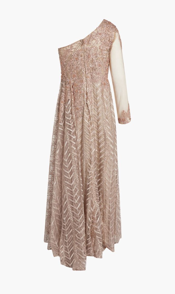 EMBELLISHED ONE SHOULDER A LINE GOWN