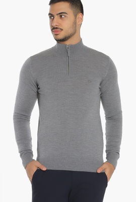 Zippered Stand-Up Collar Sweater