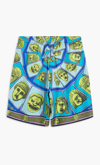 SHORTS TWILL SILK FABRIC WITH MASKS FOULARD PRINT