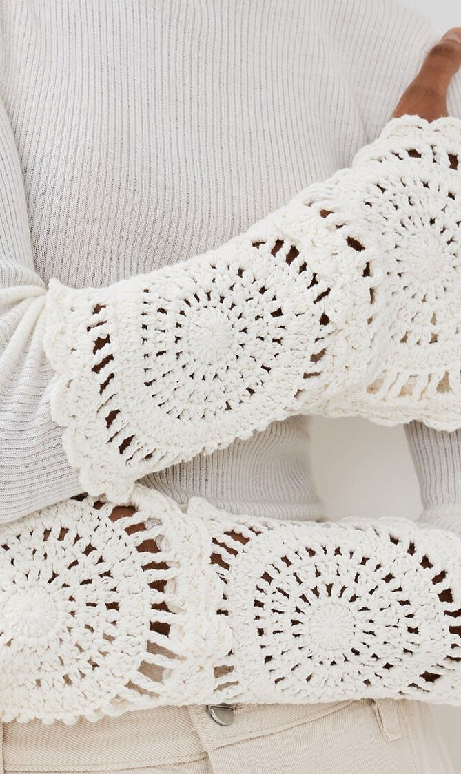 Mosaic Crochet Detail Knit Top