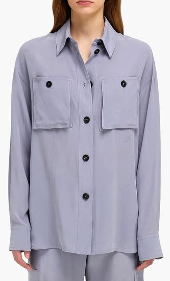 Long Sleeved Button Up Silk Shirt