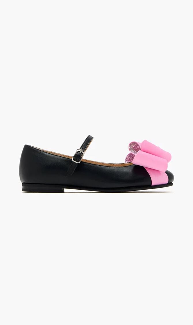 LE CADEAU BLACK AND PINK SATIN MINI BALLERINA