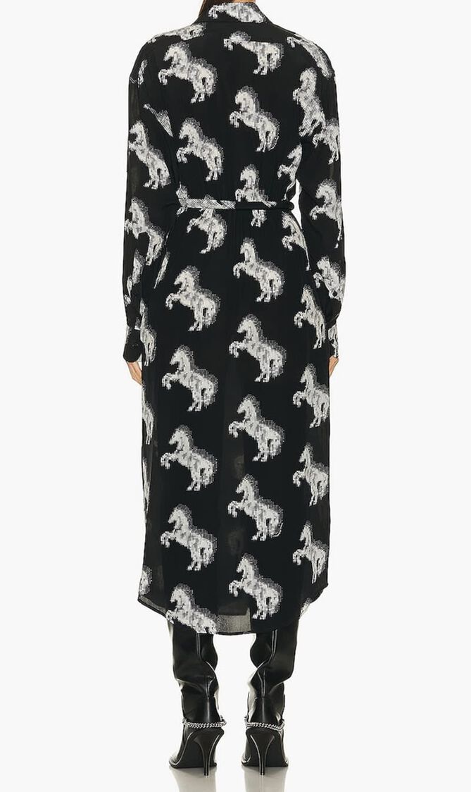 Pixel Horses Bow Detailed Shirt Dress