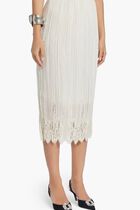 Lace Panel Pleated Midi Skirt