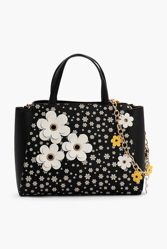 Floral Print Leather Tote Bag