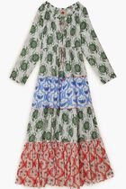 Stamp Mix Long Sleeve Maxi Dress