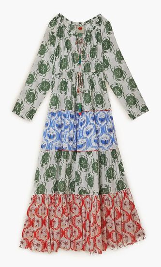 Stamp Mix Long Sleeve Maxi Dress