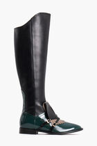 Colorblock Leather Knee Boots