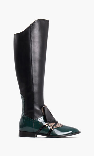 Colorblock Leather Knee Boots