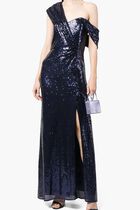 Asymmetrical Wrap Sequin Gown