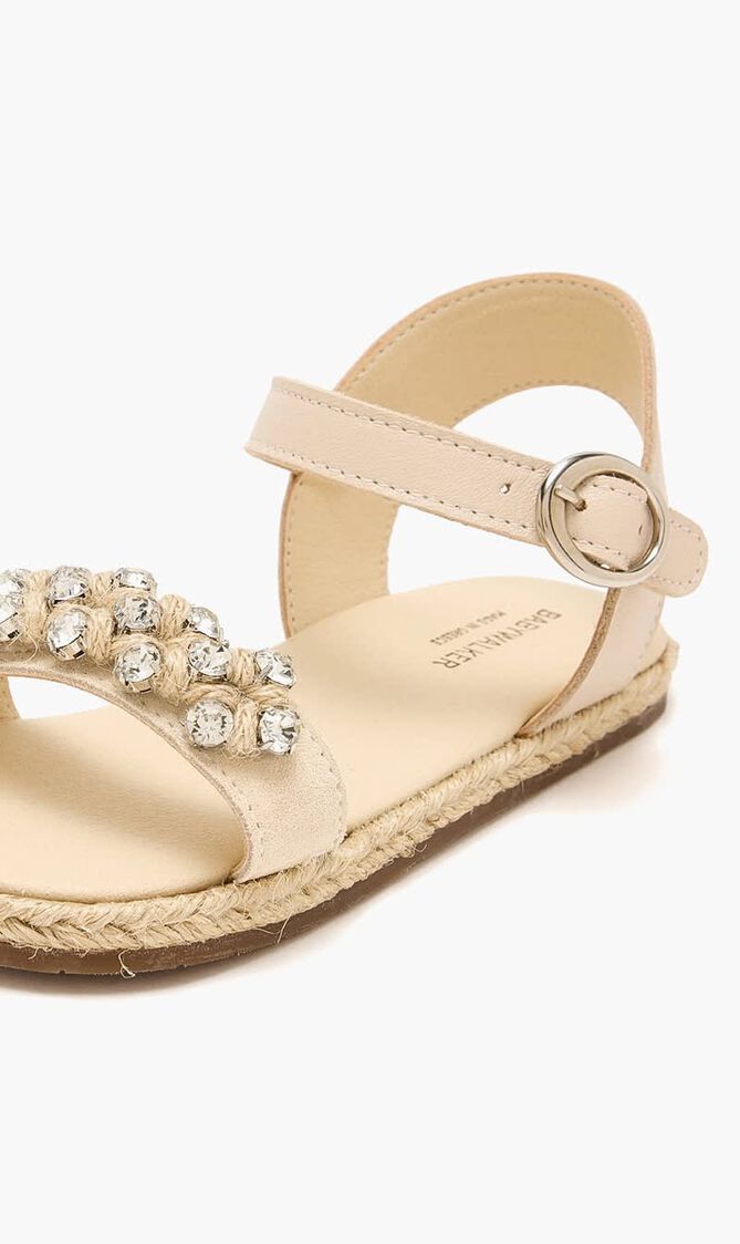 KNIT BAND WITH CRYSTALS EMBELLISHED LEATHER SANDAL