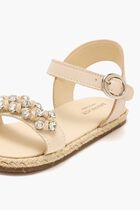 KNIT BAND WITH CRYSTALS EMBELLISHED LEATHER SANDAL