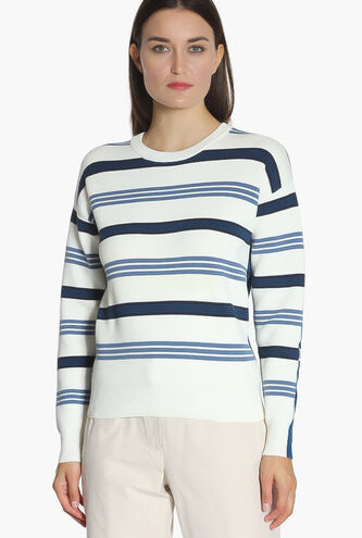 Crew Neck Two-Ply Striped Sweater
