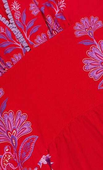 PORCELAIN GARDEN RED MIDI DRES