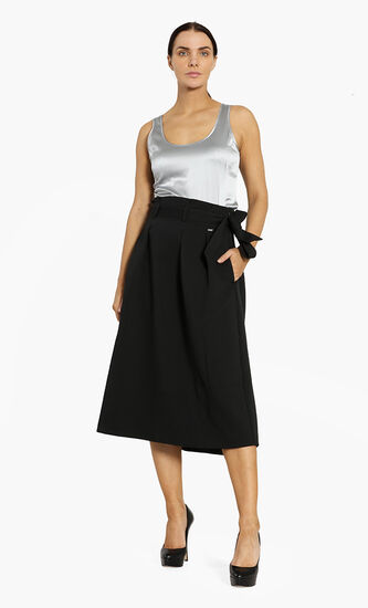 Paperbag Waist Pleated Midi Skirt