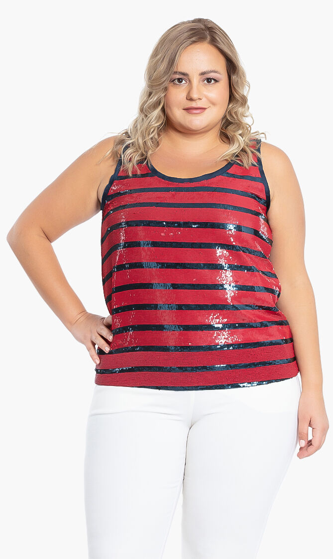 Sequined Striped Tank Top