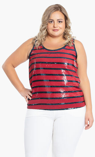 Sequined Striped Tank Top